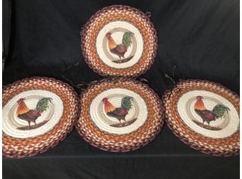 Set Of Four Rooster Rag Rug Style Chair Covers