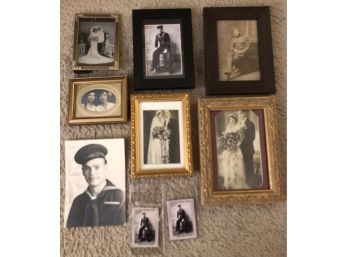 Collection Of Black And White Photos, Framed, Flapper Wedding, Navy Sailer, Young Bride