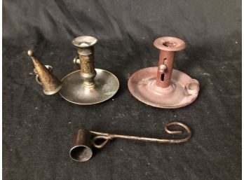 Antique Chamberstick Holders And Snuffs