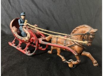 Victorian Cast Iron Horse Drawn Sleigh, Lady Driver