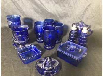 Cobalt Blue Juicer, S&p, Measure Cup, Covered Dish, Juice Cups, Goblets