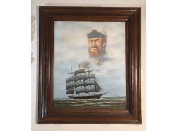 Captain Overlooking Ship Painting Signed Ben Harris