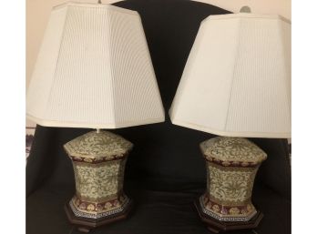 Pair Of Asian Motif Lamps With Jade Finials