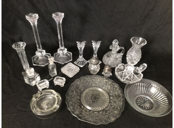 Crystal And Cut Glass Candlestick And Server Collection,