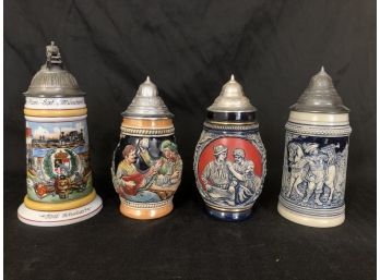 Lot Of 4 German Beer Steins