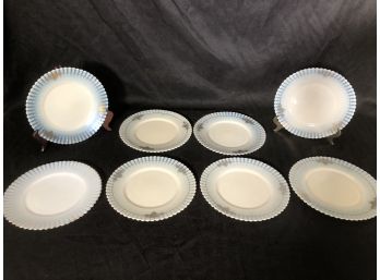 8 Opalescent Ribbed Trimmed In Gold Paint Salad Plates