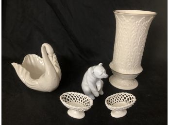 Signed Lenox Vase And Swan Planter & Lladro Polar Bear