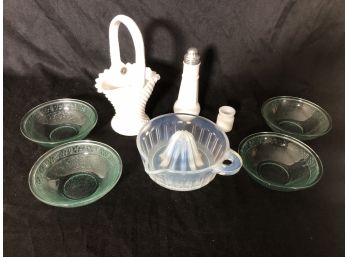 West Moreland Milk Glass, Opaque Juicer, S&p Shaker