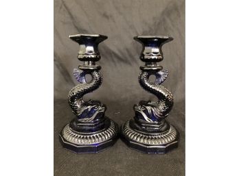 Deep Blue Fish/dolphin Candlesticks