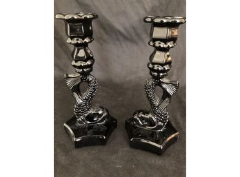 Pair Of Black Westmoreland Candlesticks