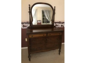 Antique 1930s Dresser On Casters With Mirror