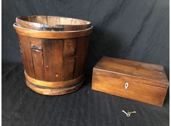 Antique Wood Bucket And Jewelry Box