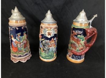 3 German Beer Steins Are 12 Inches Tall Each