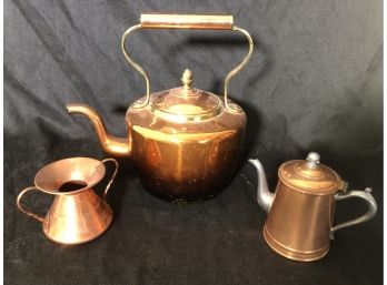 Copper Tea Pot, Creamer, Signed