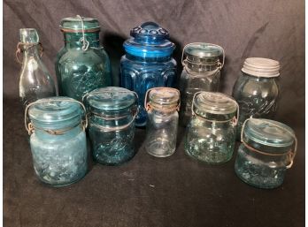 Blue Jar Variety Lot, Canning To Cookie Jars