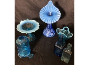 Vintage Glass Sea Teals & Blues, Jack In Puppet, Tea Light, Bottles