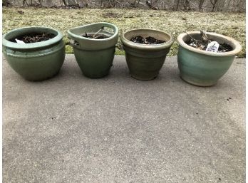 4 Flower Pots In Shades Of Green