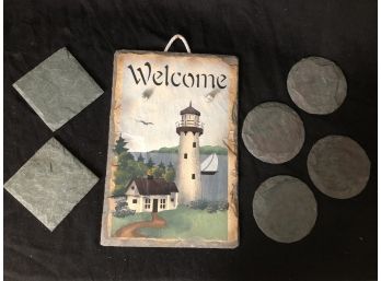 Slate Welcome Sign, Slate Coasters