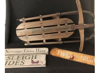 Antique Sleigh And Holiday Signs