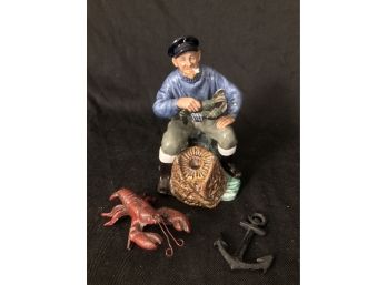 Royal Doulton Lobster Man With Cast Iron Lobster And Anchor