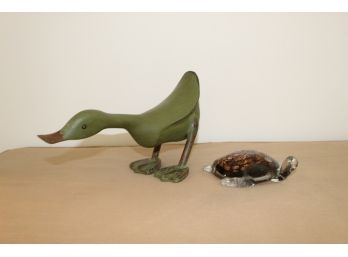 Smith & Hawkins Duck With Glass Turtle Paperweight