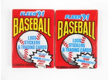 Packs - 1991 Fleer - 2 Packs 14 Cards And 1 Sticker Per Pack