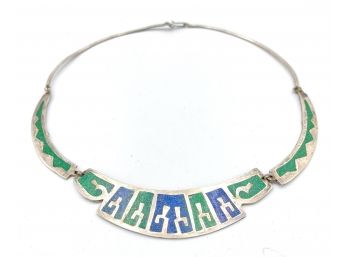 Vintage Alpaca Mexico Enamel Necklace