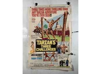 Tarzans Three Challenges Vintage Folded One Sheet Movie Poster