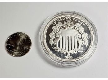 Large  2 Oz .999 Silver Shield Nickel Coin