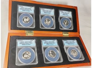 2009 All Silver Perfect  Proof -70 Grade  Quarter Slab Set In Wooden Display Case