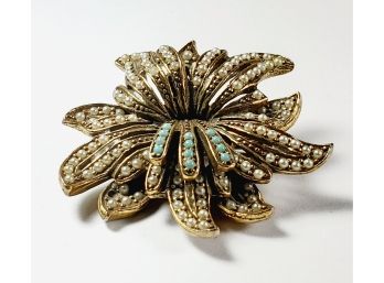 Vintage Large Stone Flower Pin