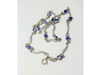 Sterling Silver Blue Stone Link Necklace