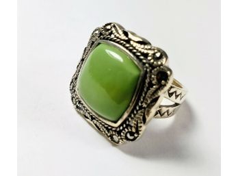 Vintage Large Green Stone Marcasite Ring