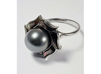 Large Black Pearl Sterling Silver Ring