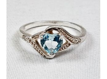 Check Sock Sterling Silver Ring With Heart Shaped Light Blue Stone