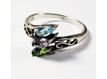 Three Colored Stone Sterling Silver Ring