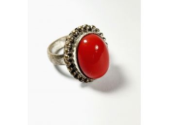 Bright Red Large Stone Ring Sterling Silver