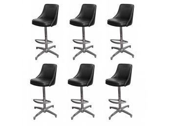 MCM • Chromcraft Aluminum Base With Footrest • Set Of (6) Barstools