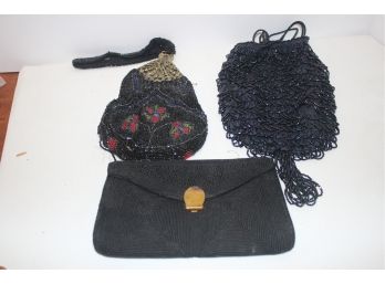 Three Antique Ladies Purses, Two Beaded Pouches/One Clutch