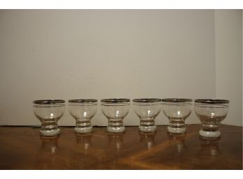Set Of Six Mid Century Modern 'Mad Men' Silver Rimmed Shot/Cordial Glasses