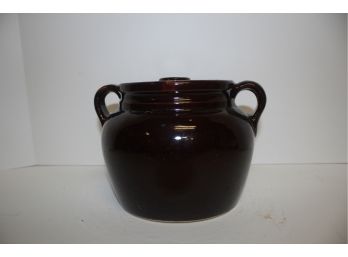 Vintage Glazed Brown Stoneware Bean Pot With Lid - USA