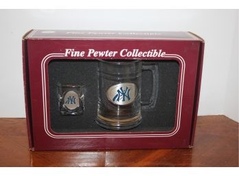 New In Box New York Yankees Mug & Shot Glass Fine Pewter Set
