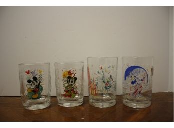 Four Retro McDonald's Mickey Mouse Disney Glass Tumblers