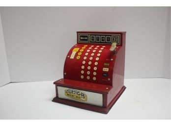 Vintage Junior Merchant Red Tin Toy Cash Register