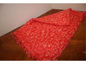 Gently Used Red Nautical Ladies Fringed Scarf/Wrap With Anchors