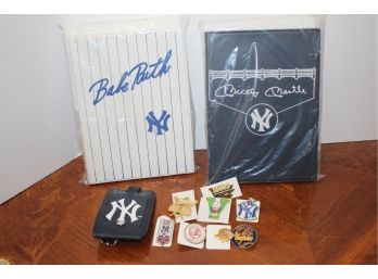 Mixed Lot Of NY Yankees/NY Giants Pins, Baseball Cards & Folios