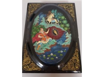 Stunning Artistry In This Russian Hand- Painted & Lacquered Wood Trinket  Box - Hand Painted Fairy Tale