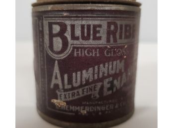 Antique BLUE RIBBON Tin Container Of High Gloss Aluminum Enamel Paint