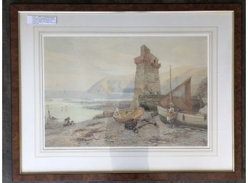 Signed In The Printing H Z Herrmann Lynmouth Harbour 1887 Limited Edition Birdseye Maple Framed Print