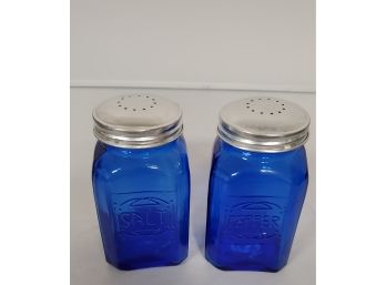 Pair Of Cobalt Blue Glass Salt & Pepper Shakers